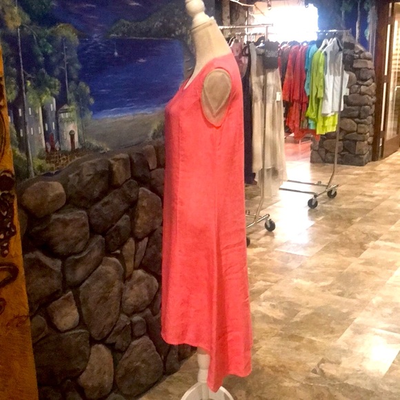 NWT Focus Fashions Coral High Low Linen Sheath Dress - Picture 2 of 3